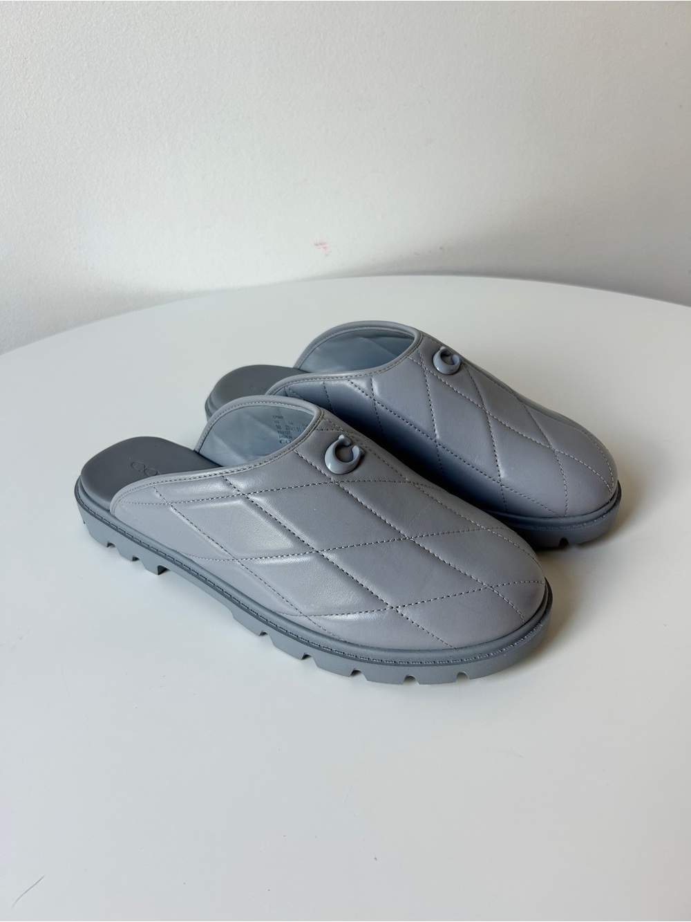 NEW Coach Grey Quilted Leather Clog Mule Slippers
